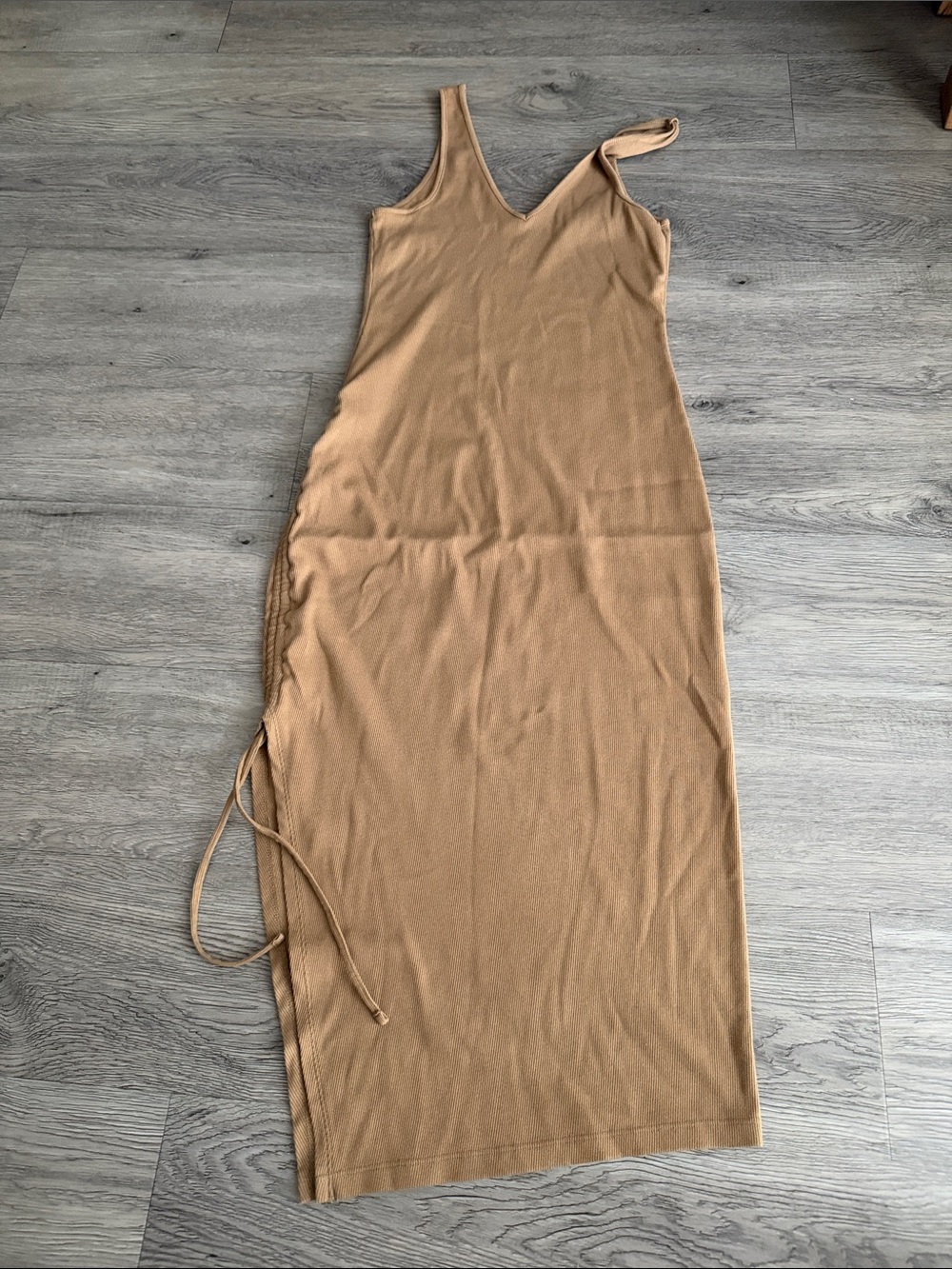 a new day Sleeveless V-Neck Midi Dress in Camel/Tan